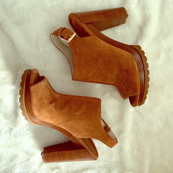 Michael Kors Shoes - Michael Kors Suede Brown Peep Toe Booties